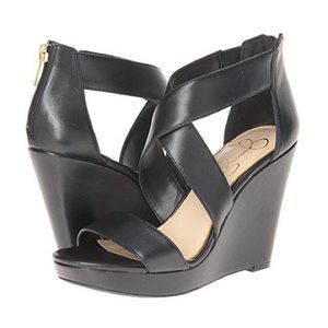 Black wedge sandals